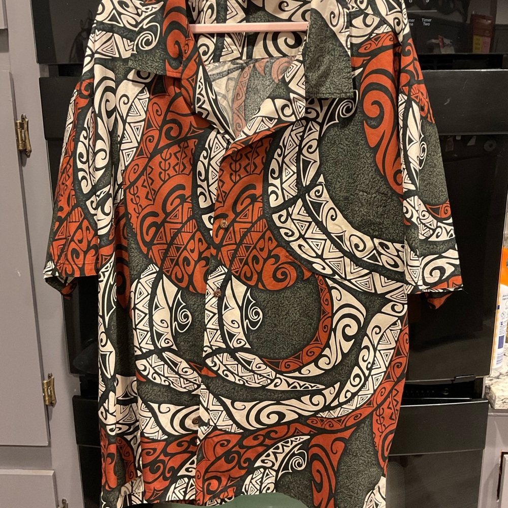 3-2026–E & K 5XL HAWAIIAN SHIRT SHORT SLEEVES-COTTON-BROWNS/CREAMS